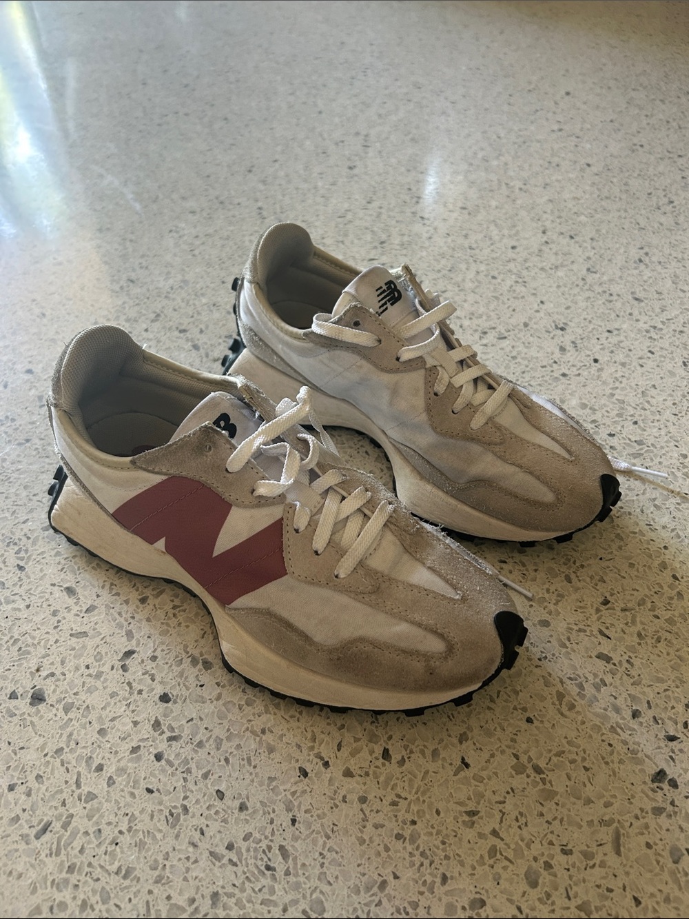 New Balance Women's Beige Suede & Mesh Sneakers with Mauve Logo